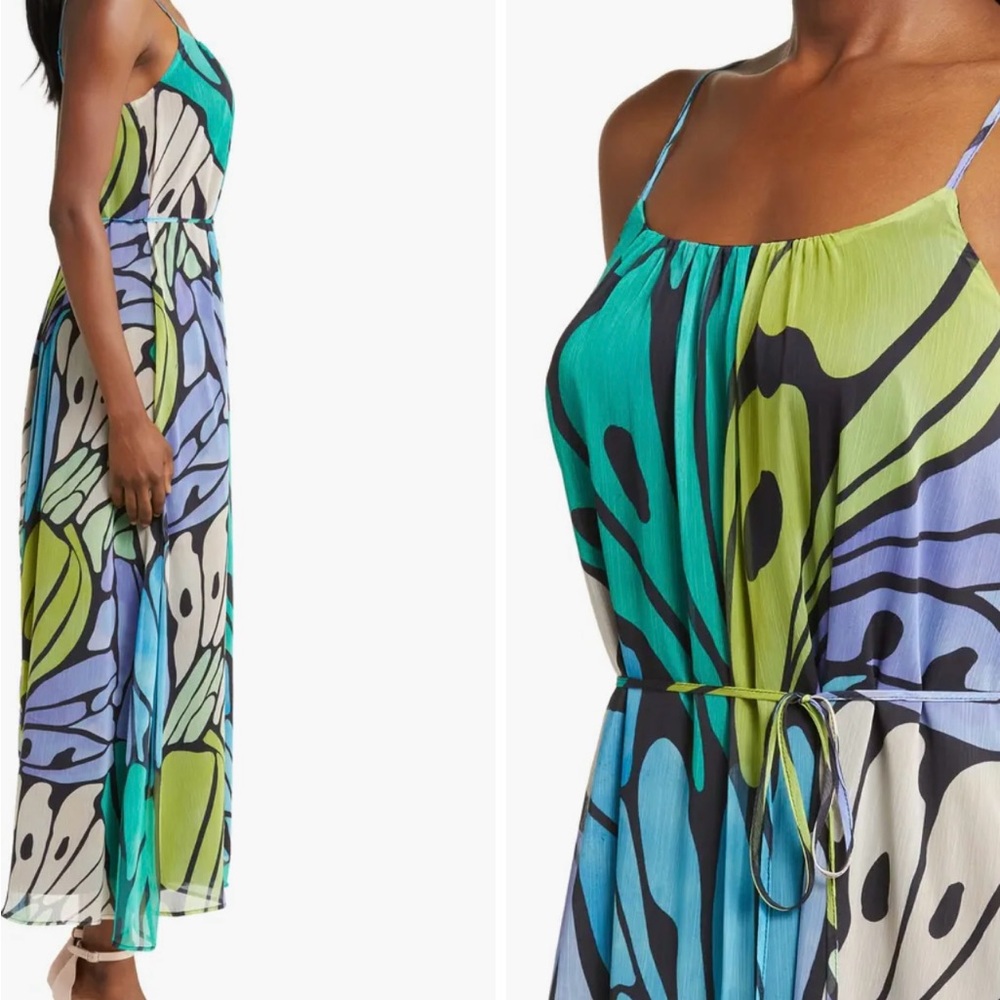 NWT! Sz M Sam Edelman butterfly trapeze chiffon Maxi Sundress - Picture 4 of 10